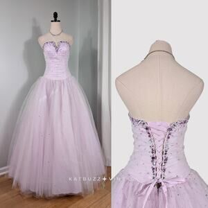 Y2K Mori Lee Prom Dress Maxi Gown 4 Purple Fairy Princess Glam Tulle Ball Gown